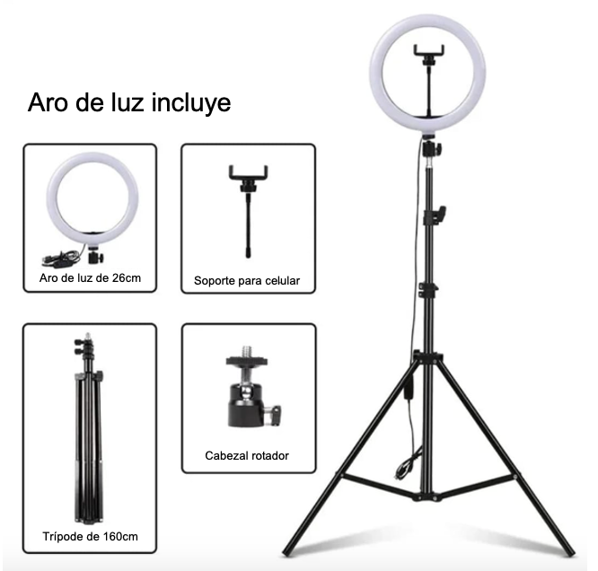 Aro Luz Led 26 Cm + Trípode Ajustable