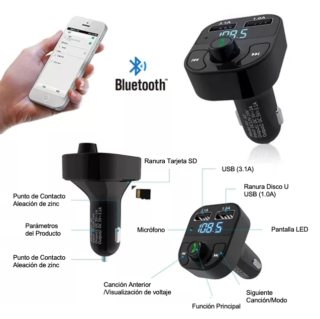 Receptor Bluetooth Autos Fm Mp3