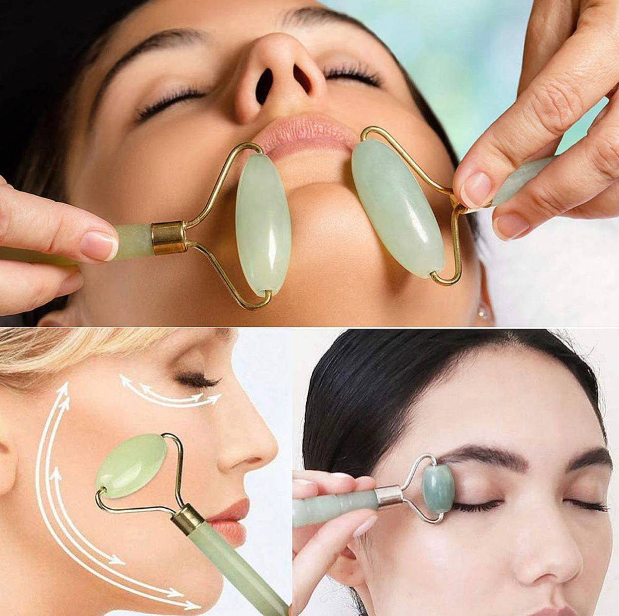 JadeLift Duo: Rodillo Jade + GuaSha - Suaviza líneas finas y arrugas con 5 minutos al día