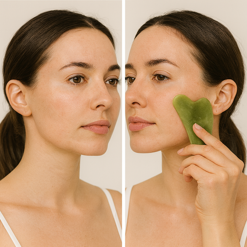 JadeLift Duo: Rodillo Jade + GuaSha - Suaviza líneas finas y arrugas con 5 minutos al día
