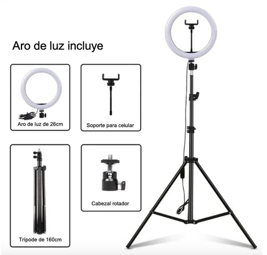 Aro Luz Led  26 Cm + Trípode Ajustable