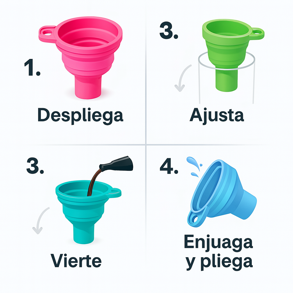 Embudo de Silicona Plegable - Vierte sin derrames - Cocina limpia en segundos