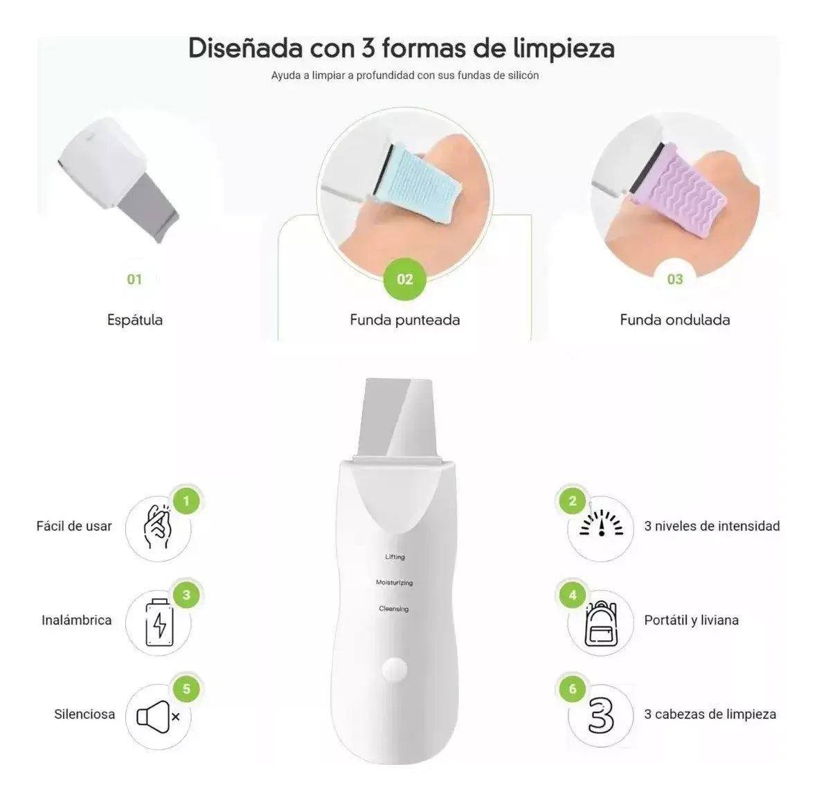 Limpiador Facial Ultrasónico – Limpieza profunda – Piel fresca y suave en minutos